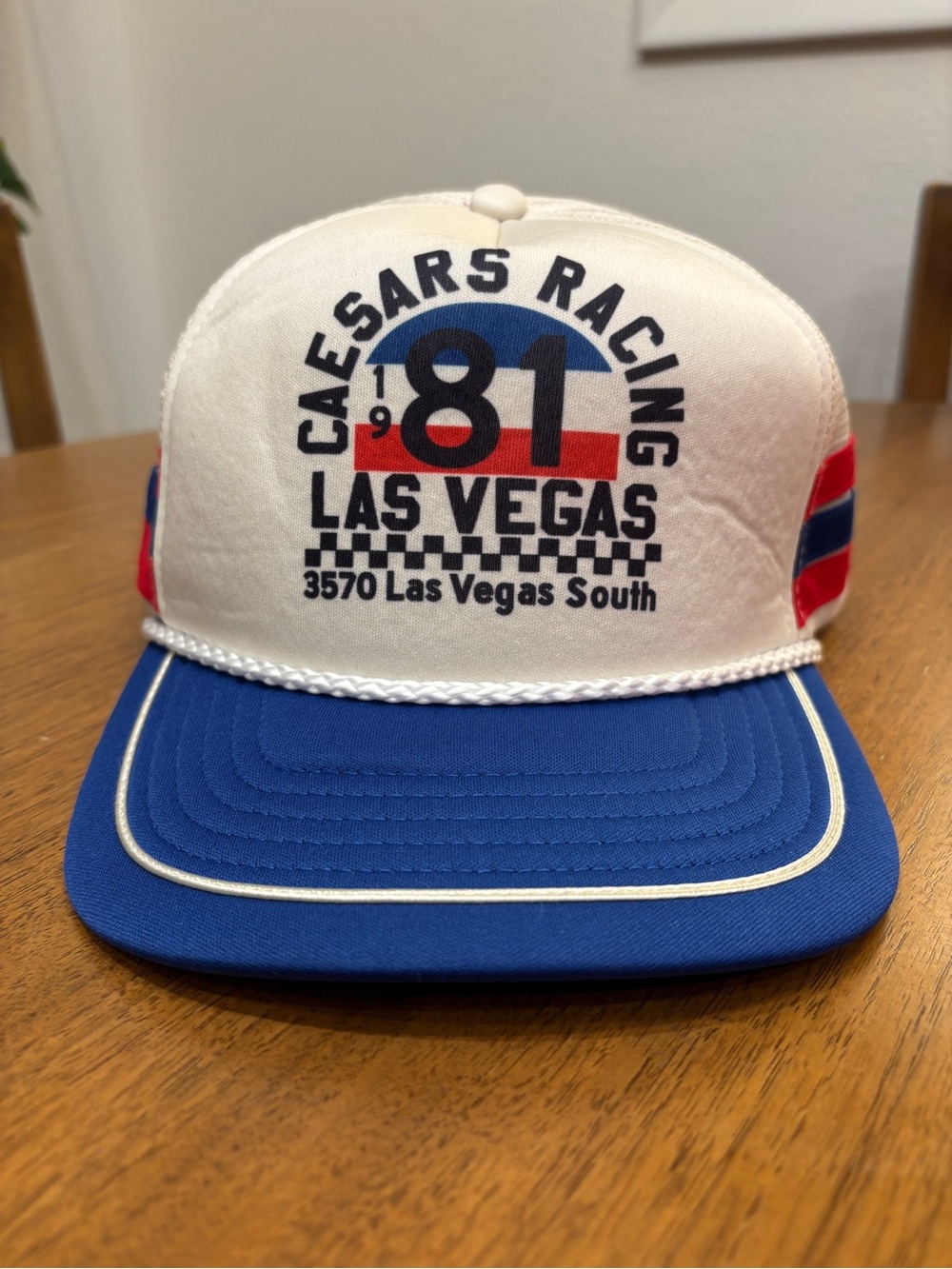 Roots of Fight Caesars Racing Las Vegas '81 White and Blue Trucker Hat
